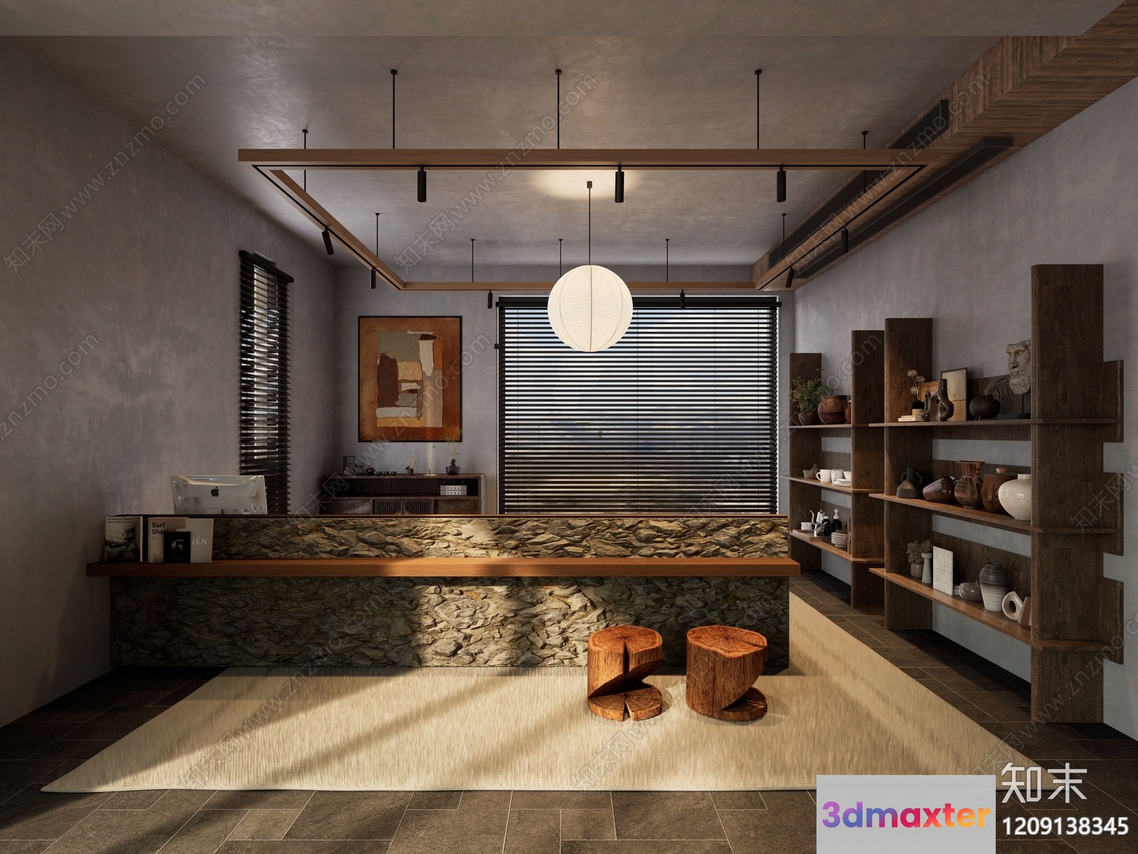 Modern Japanese-Inspired Office 3D Model - 766 - VRAY Render