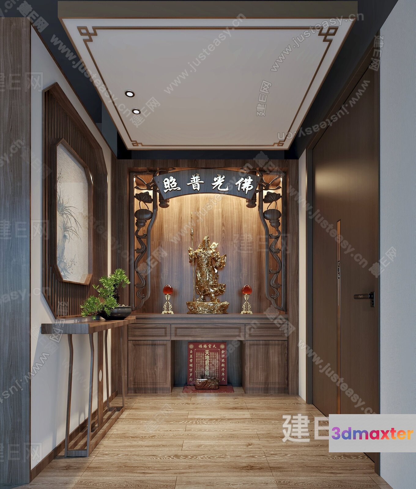 A Hallway With A Shrine 3D Model - 8028 - VRAY Render