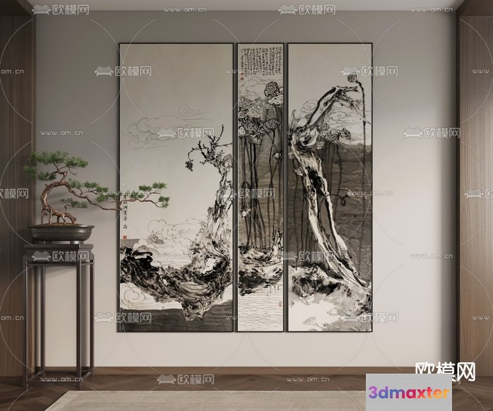 A Black And White Painting Of Trees 3D Model - 6413 - VRAY Render