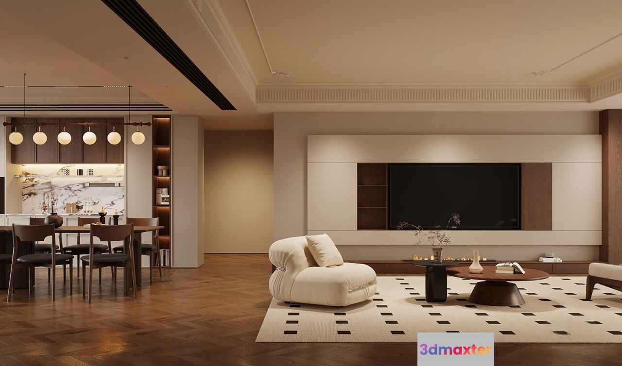 Modern Living Room 3D Model - 10505 - VRAY Render
