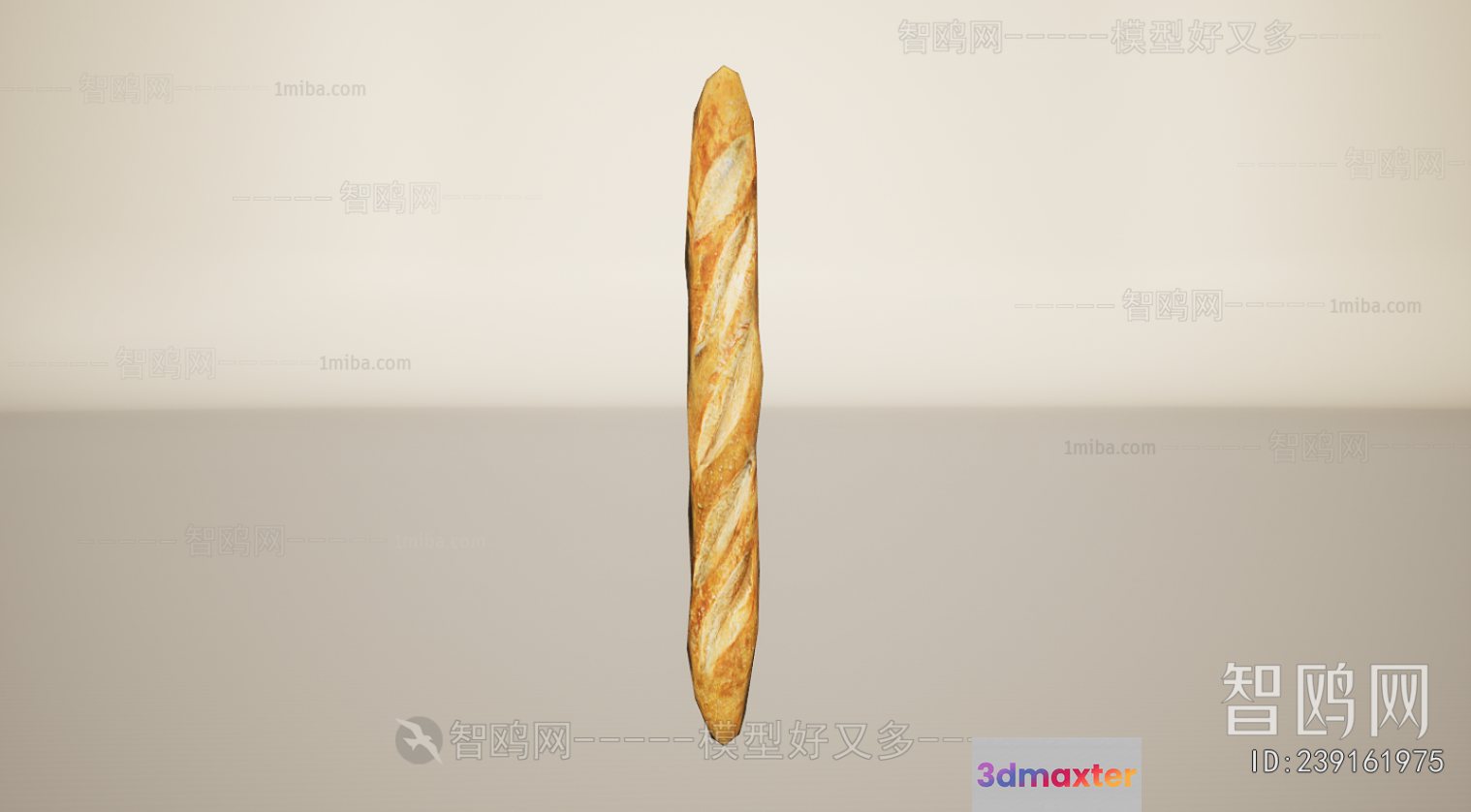 A Long Golden Brown Bread Loaf 3D Model - 9170 - VRAY Render