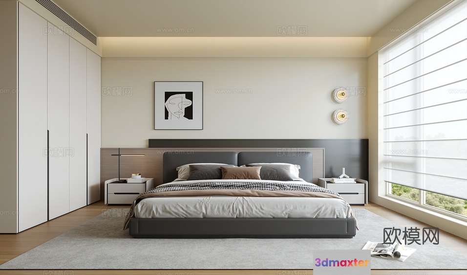Modern Minimalist Bedroom 3D Model - 15548 - CORONA Render