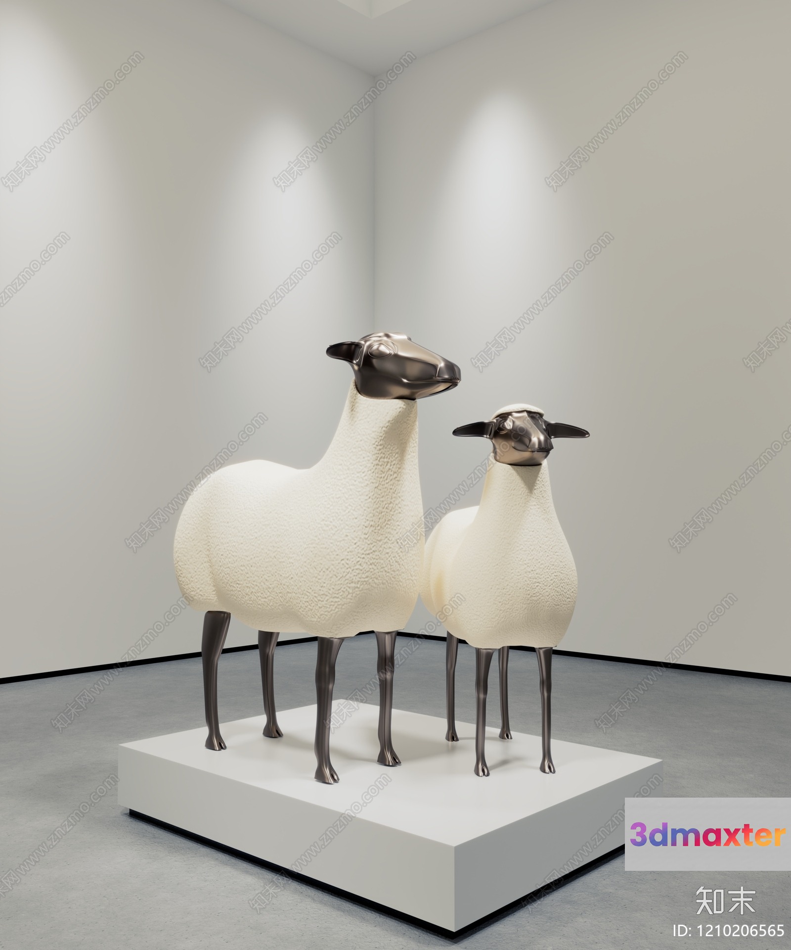 Two Sheep Statues In A Room 3D Model - 7353 - VRAY Render