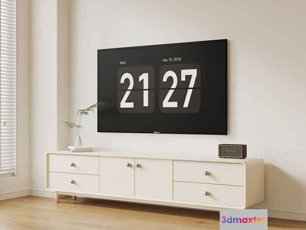A White Tv Stand With A Flat-Screen Tv 3D Model - 13563 - VRAY Render