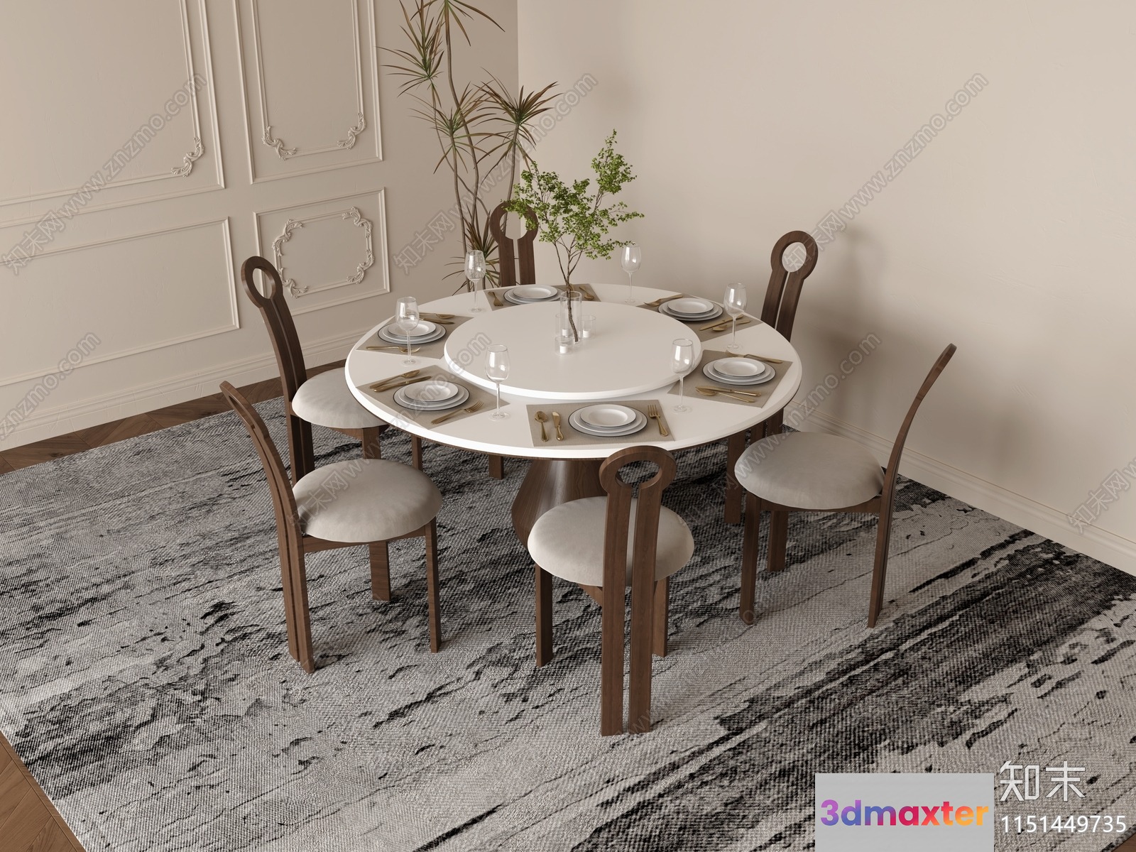 A Round Dining Table 3D Model - 16593 - VRAY Render