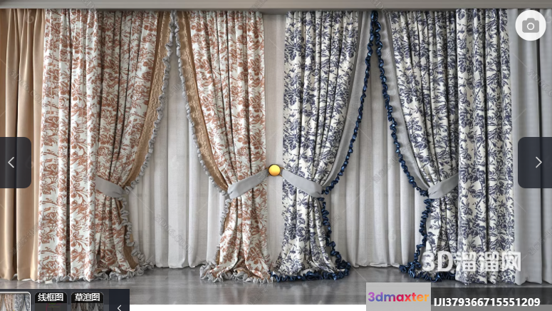 Blue And White Curtains 3D Model - 4896 - VRAY Render