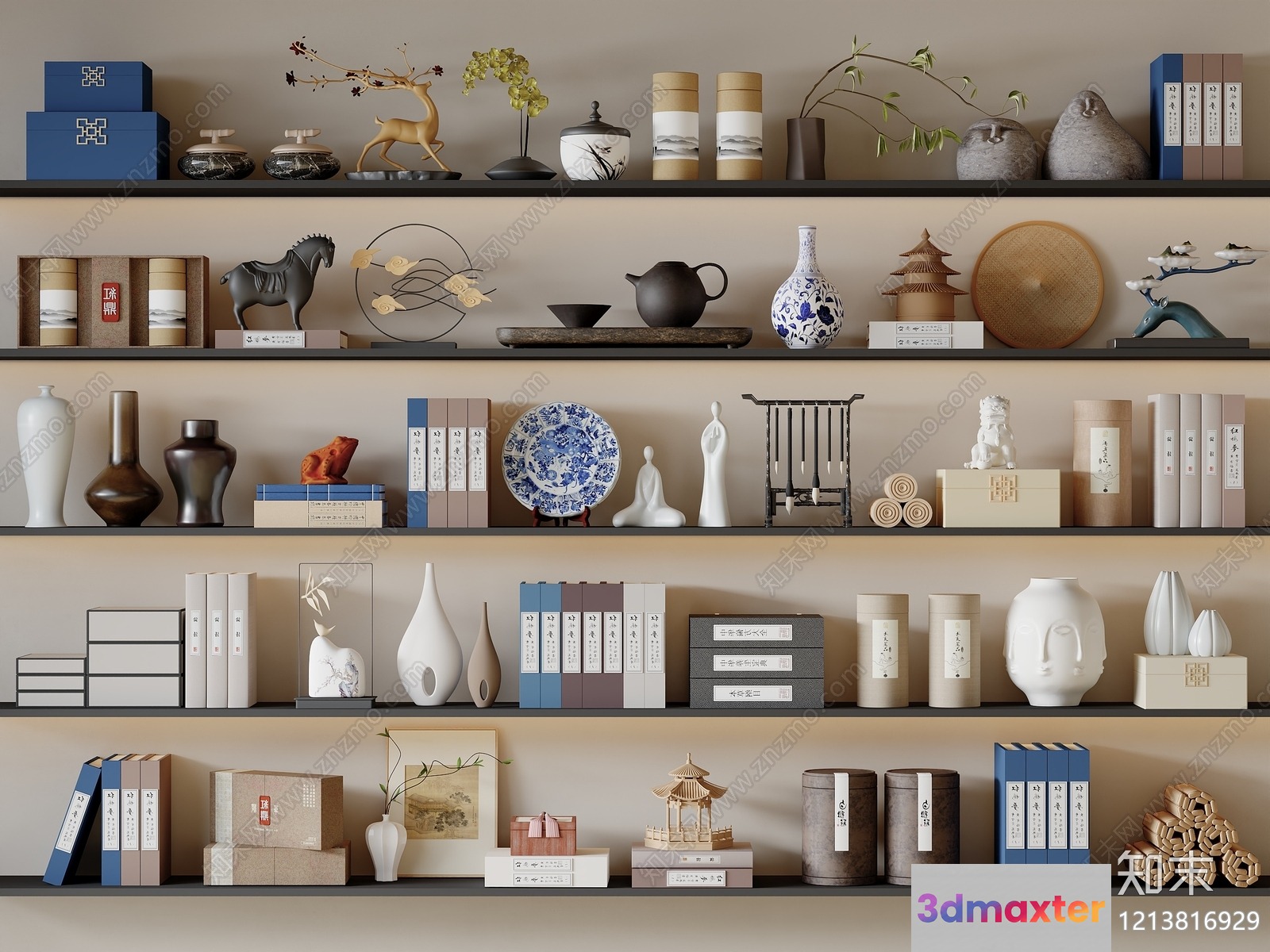 Shelves With Decorative Items 3D Model - 17212 - VRAY Render