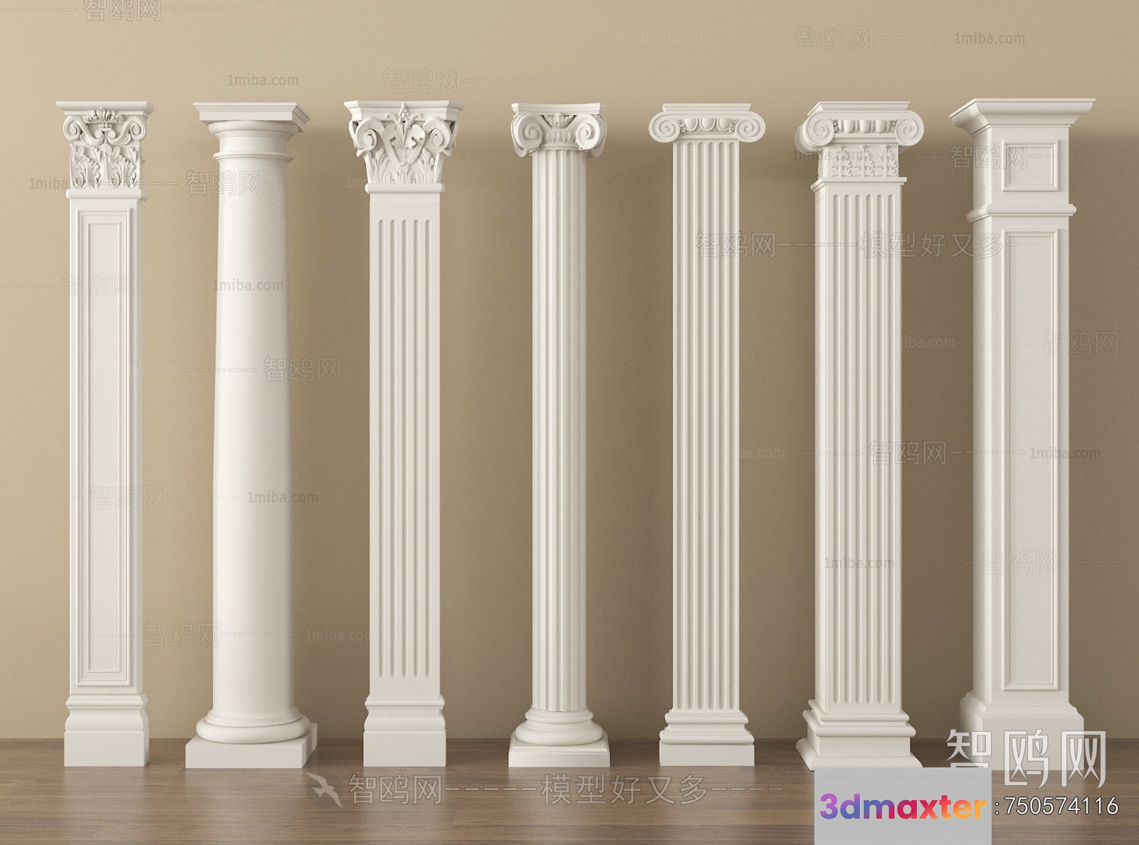 Tall White Columns 3D Model - 21280 - VRAY Render