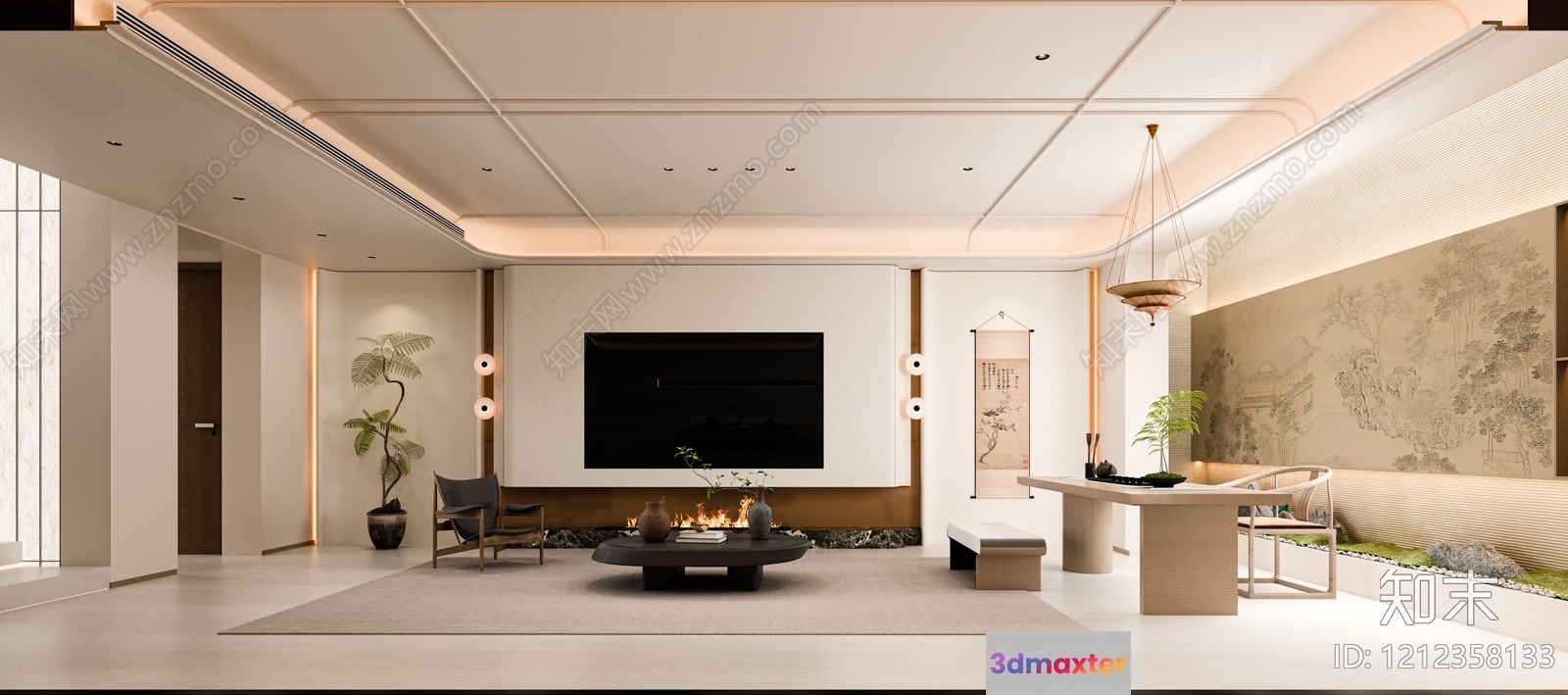 Modern Asian-Inspired Living Room 3D Model - 20644 - VRAY Render
