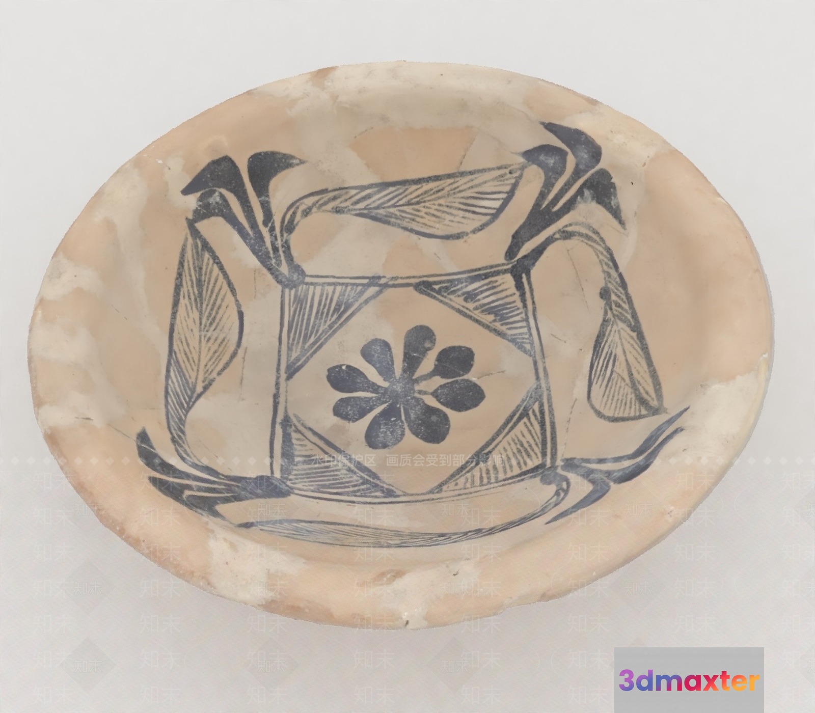 A Ceramic Bowl With A Floral Design 3D Model - 10398 - VRAY Render