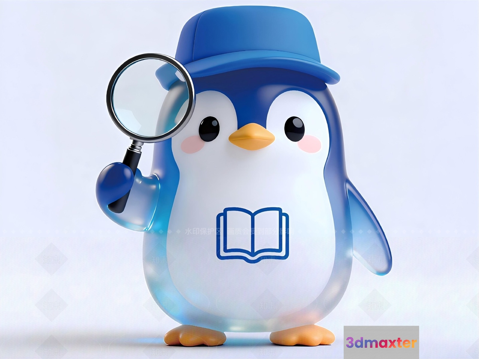 A Cartoon Penguin With A Magnifying Glass 3D Model - 20757 - VRAY Render