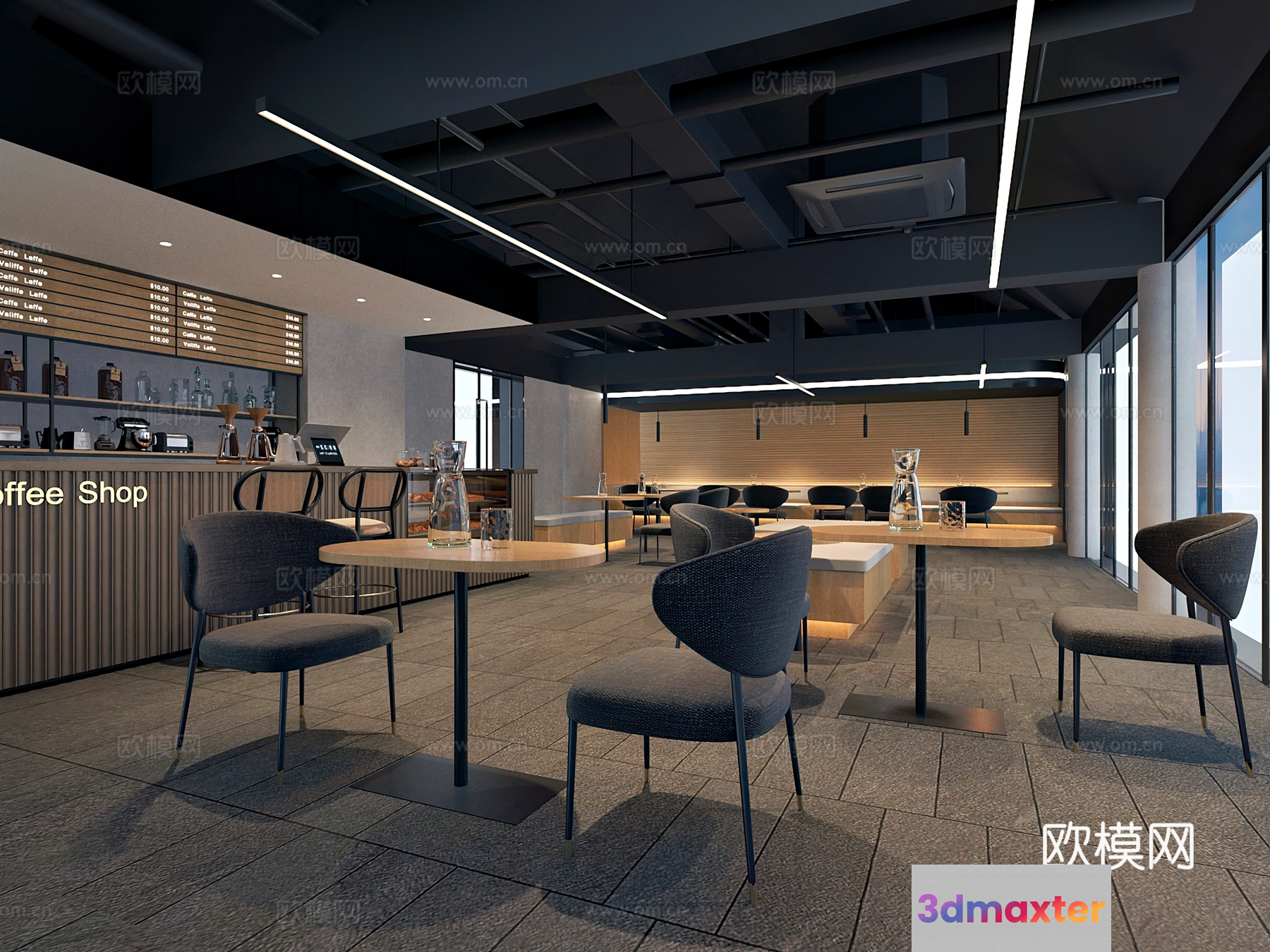 Modern Coffee Shop 3D Model - 14008 - VRAY Render