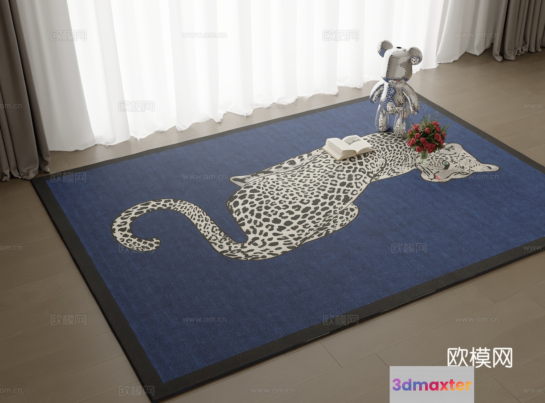 A Blue Rug With A Leopard Design 3D Model - 23157 - VRAY Render