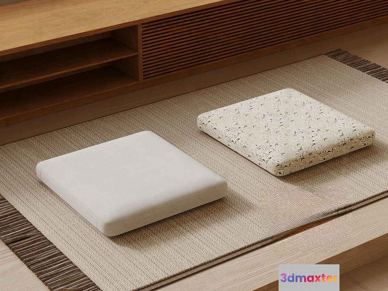Two Japanese-Style Cushions On A Mat 3D Model - 1215 - VRAY Render