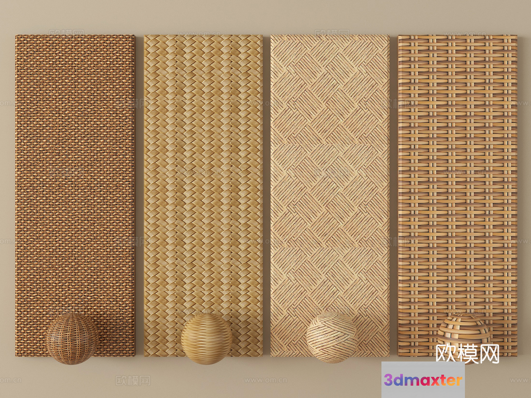 The Image Showcases Woven Bamboo Wall Panels 3D Model - 691 - VRAY Render