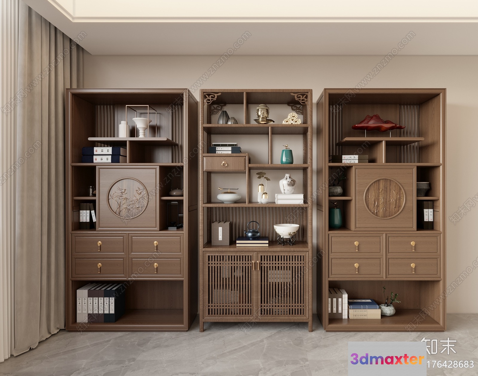 Wooden Bookshelves 3D Model - 17713 - VRAY Render