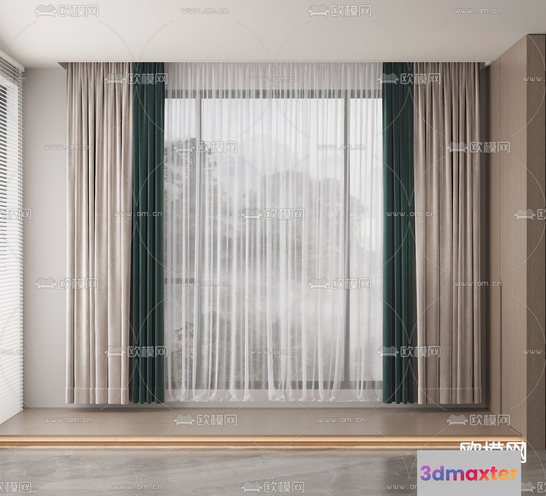 White And Green Curtains 3D Model - 2258 - VRAY Render