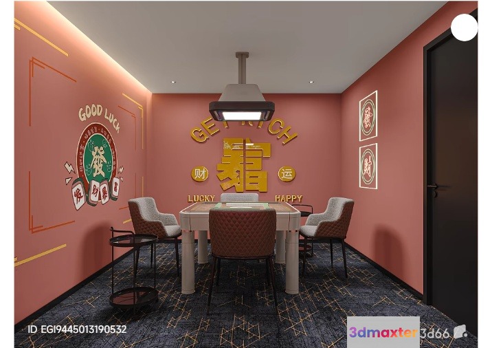 A Gaming Room With A Table And Chairs 3D Model - 11036 - VRAY Render