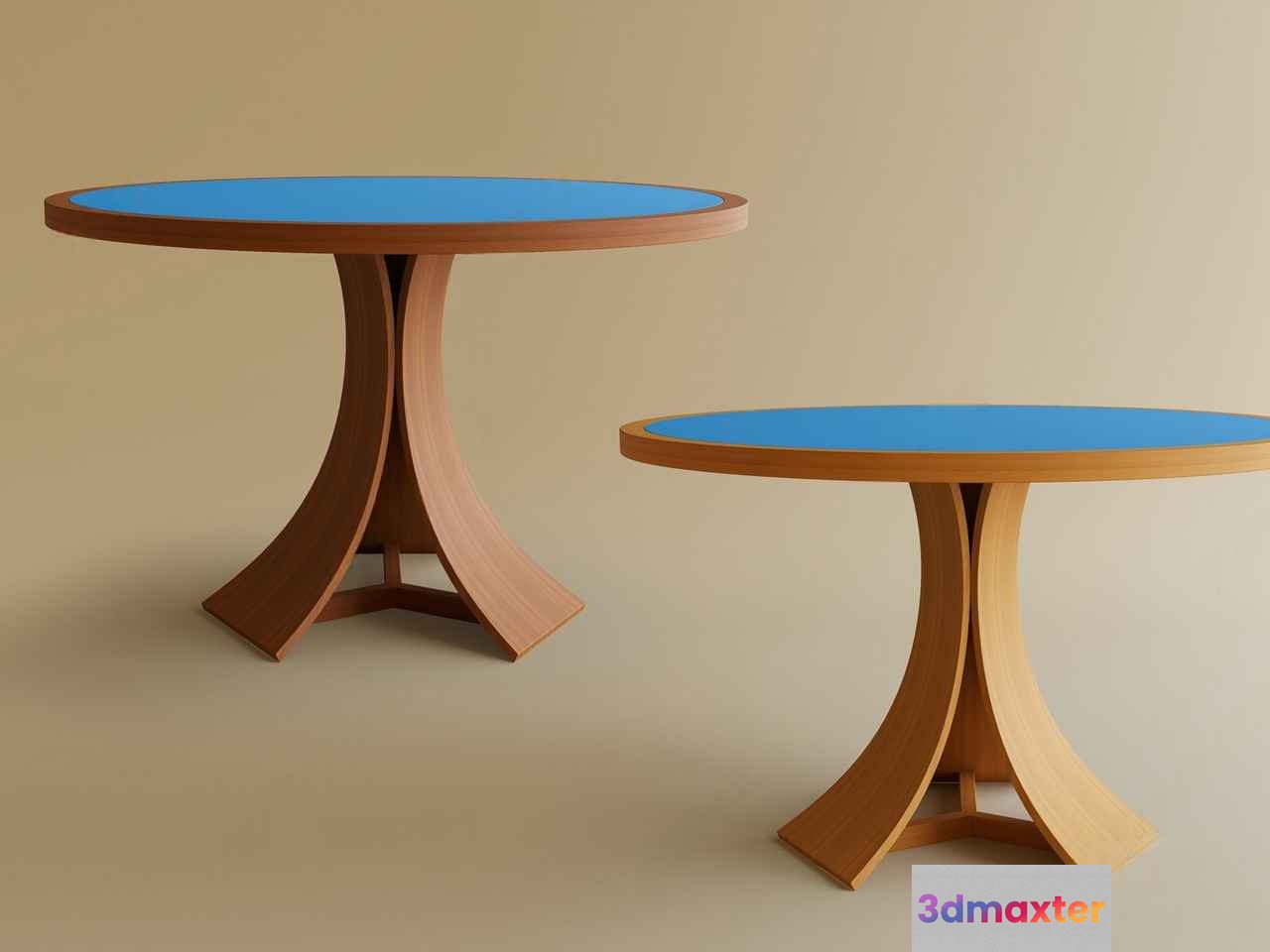 Two Wooden Tables With Blue Tops 3D Model - 19440 - CORONA Render