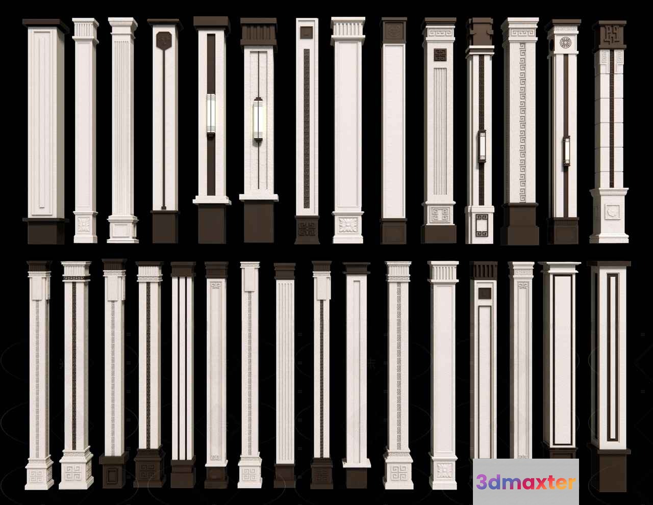 A Collection Of White And Brown Decorative Pillars 3D Model - 17501 - CORONA Render