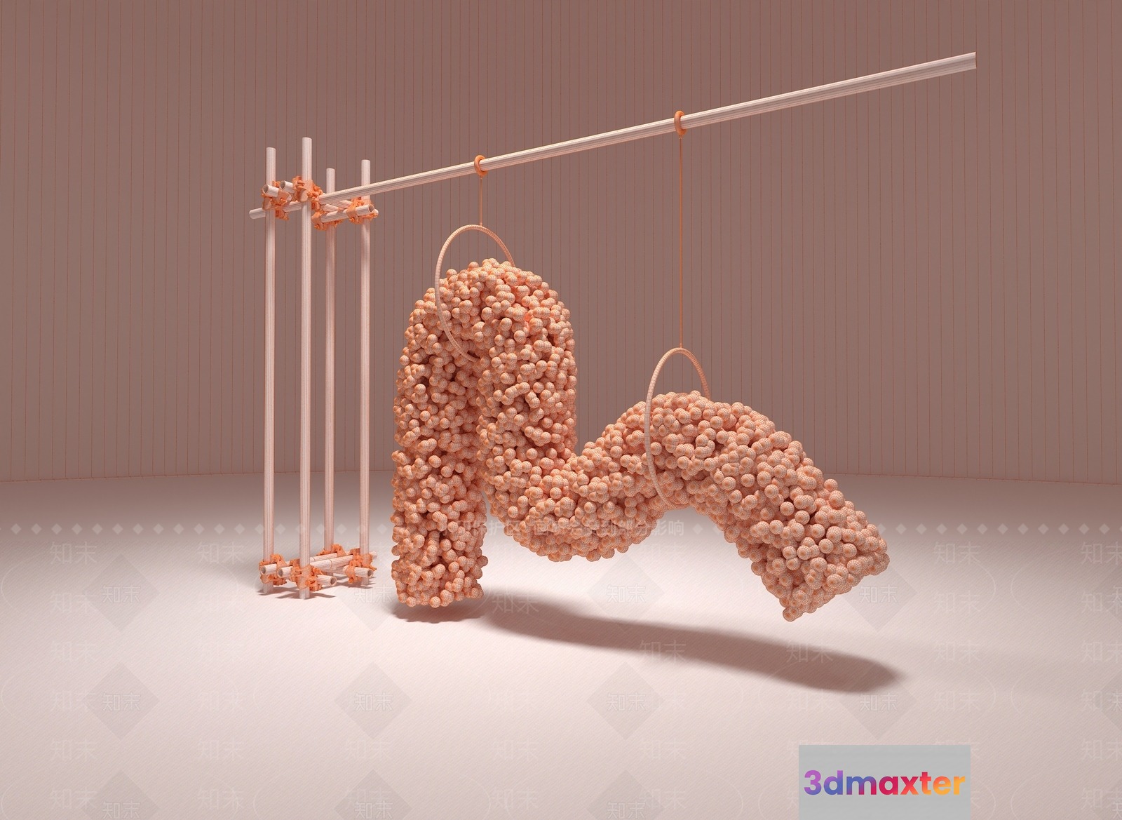 A Pink Sculpture Of A Letter M Made Of Small Balls 3D Model - 13370 - VRAY Render
