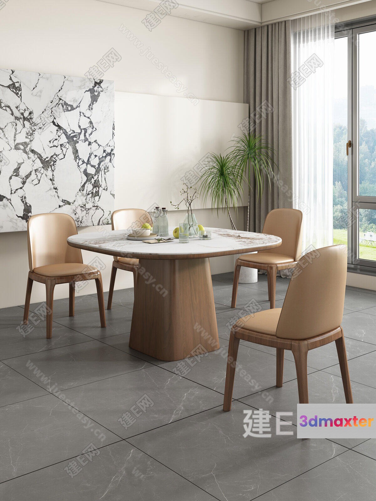 A Dining Table With Chairs 3D Model - 13648 - VRAY Render