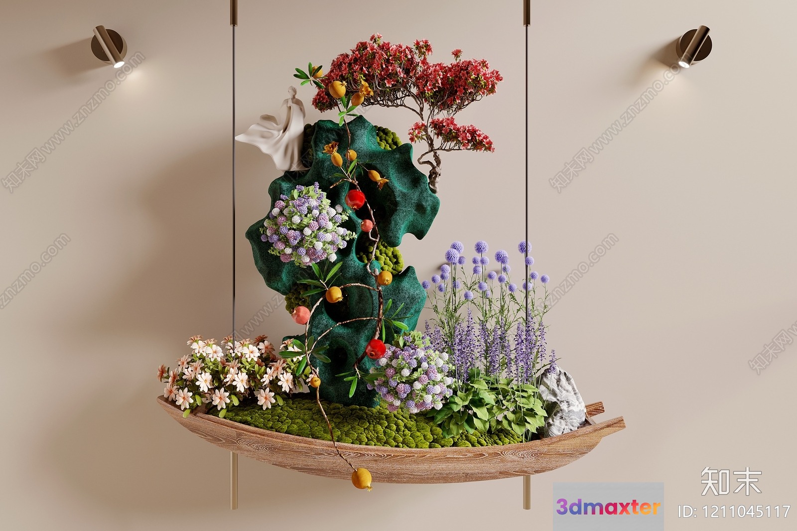 Flowers In A Wooden Boat 3D Model - 7577 - VRAY Render