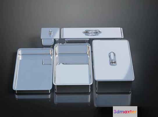 Silver Metal Containers 3D Model - 4547 - VRAY Render