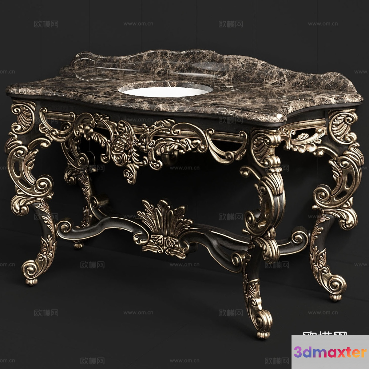A Marble Table With Ornate Gold Legs 3D Model - 6095 - VRAY Render
