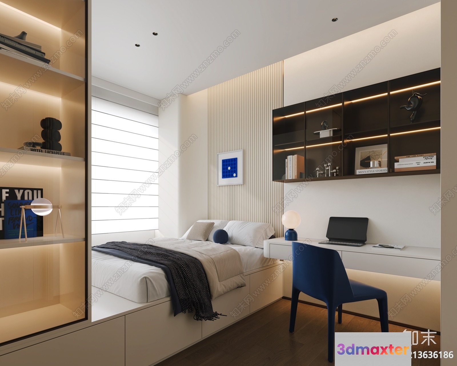 Modern Bedroom With White Furniture 3D Model - 17274 - VRAY Render