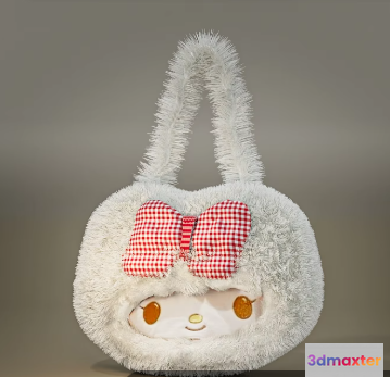 White Fuzzy Bag With A Red Bow 3D Model - 650 - VRAY Render