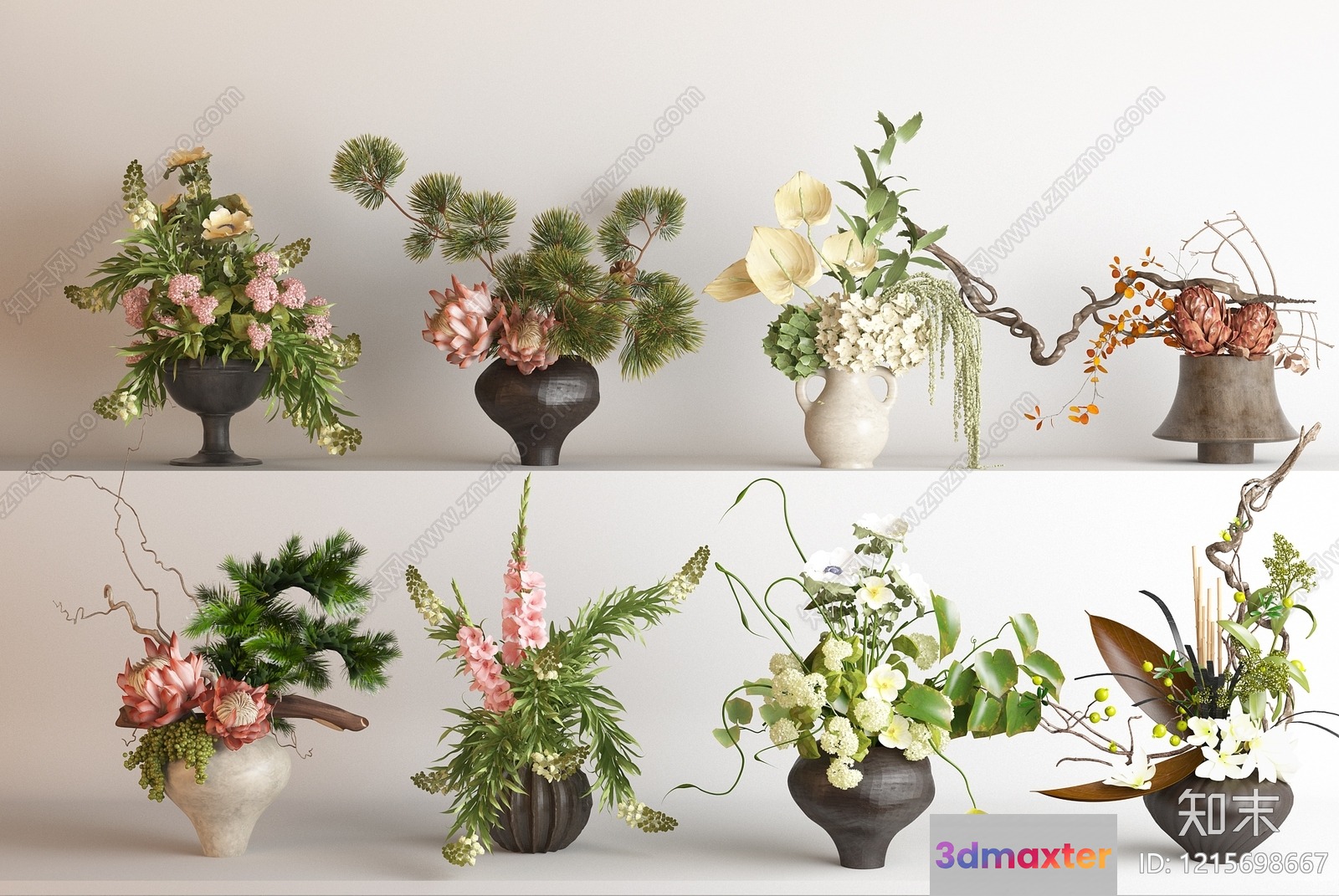 Floral Arrangements In Vases 3D Model - 15908 - VRAY Render