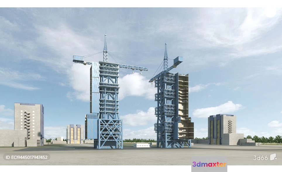 Two Tall Blue Metal Structures 3D Model - 5930 - VRAY Render