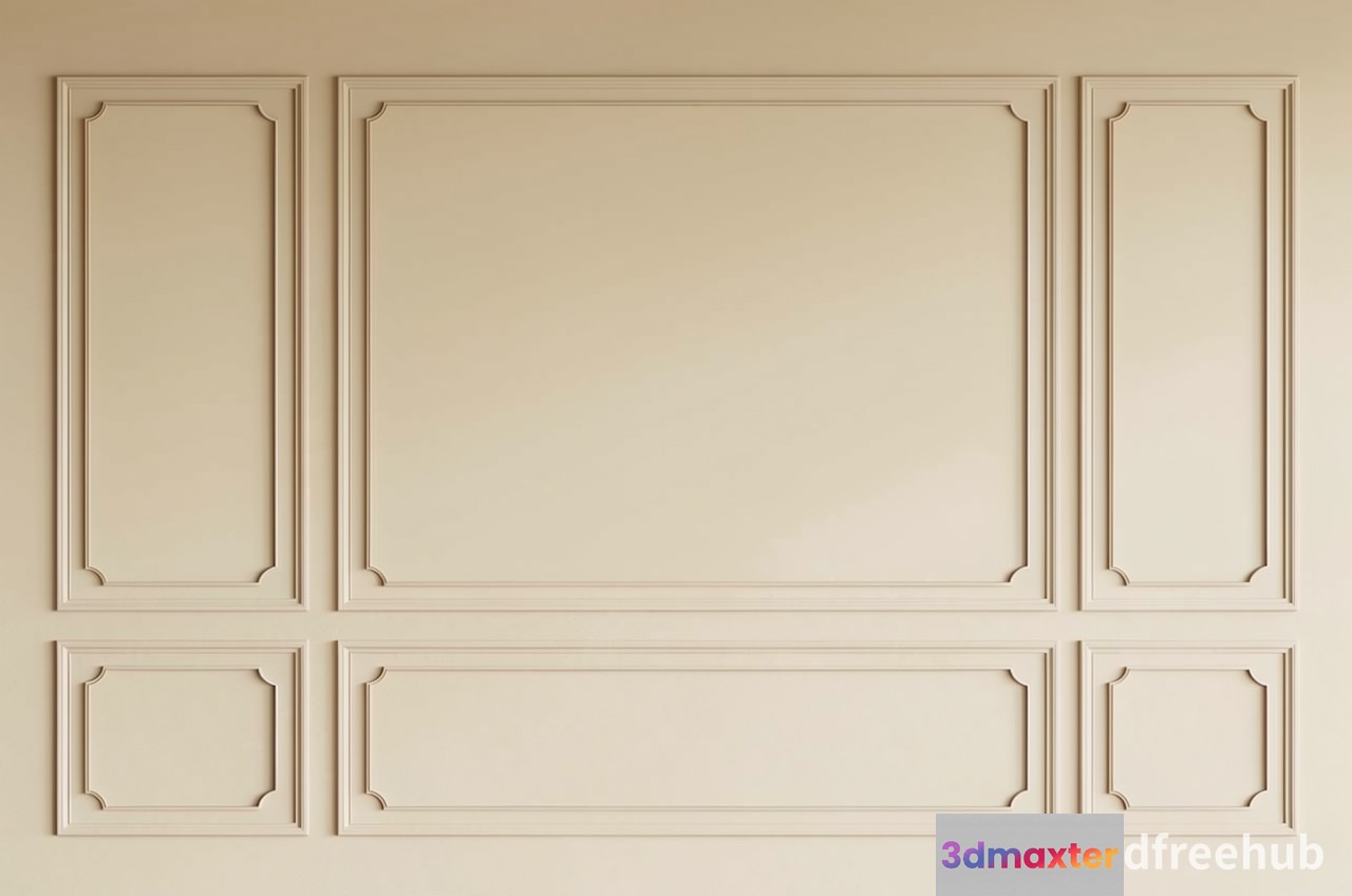 White Decorative Wall Paneling 3D Model - 21288 - VRAY Render