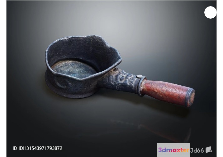A Metal Pan With A Wooden Handle 3D Model - 3375 - VRAY Render