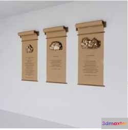 Three Brown Scrolls On A Wall 3D Model - 5919 - CORONA Render