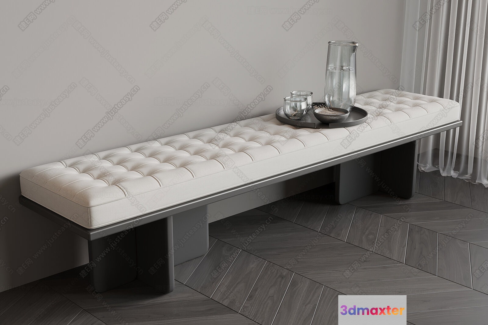A Tufted Bench 3D Model - 14645 - VRAY Render