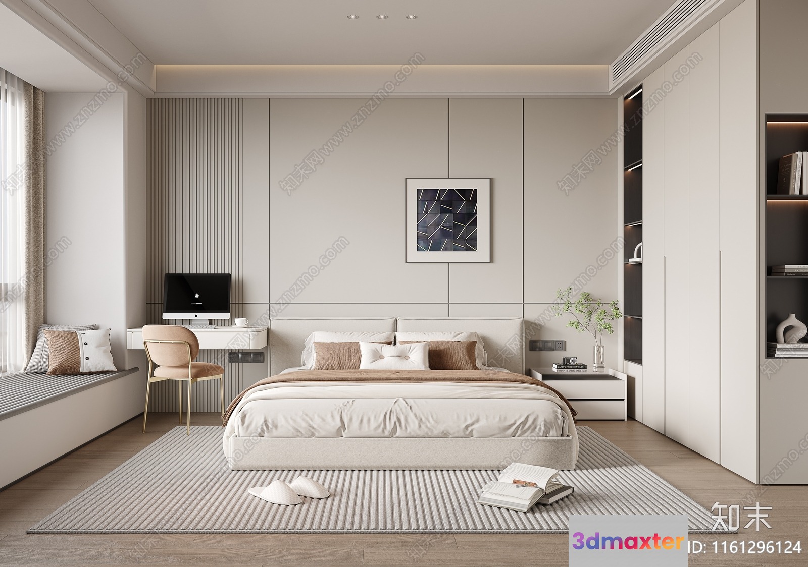 Modern Minimalist Bedroom 3D Model - 2726 - VRAY Render
