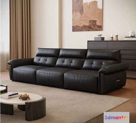 Modern Black Leather Sofa 3D Model - 7951 - CORONA Render