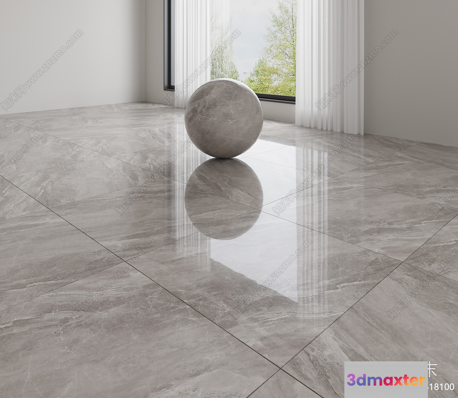 A Gray Marble Sphere 3D Model - 9983 - VRAY Render