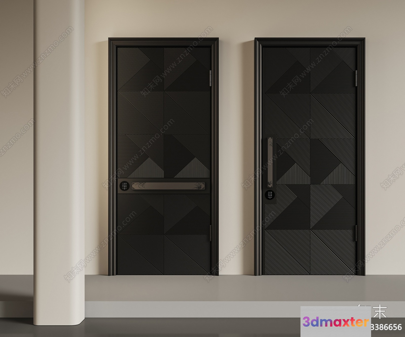 Two Doors With A Black And Gray Design 3D Model - 6723 - VRAY Render