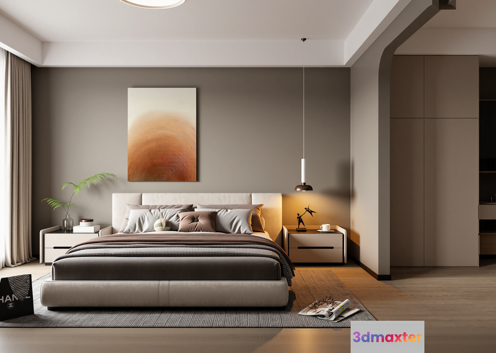 Modern Beige Bedroom 3D Model - 6602 - VRAY Render