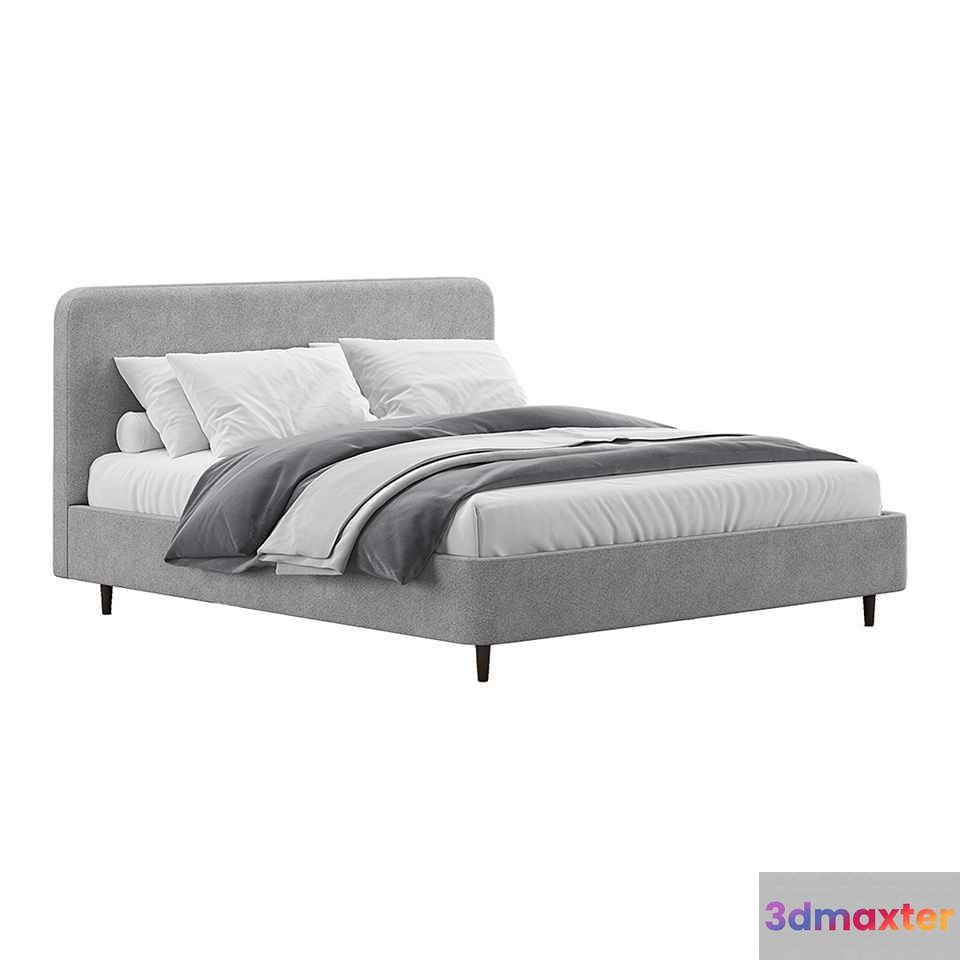 Grey Upholstered Bed 3D Model - 19175 - CORONA Render