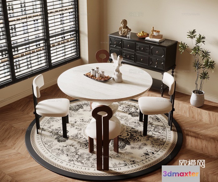 A Round Dining Table 3D Model - 6422 - VRAY Render