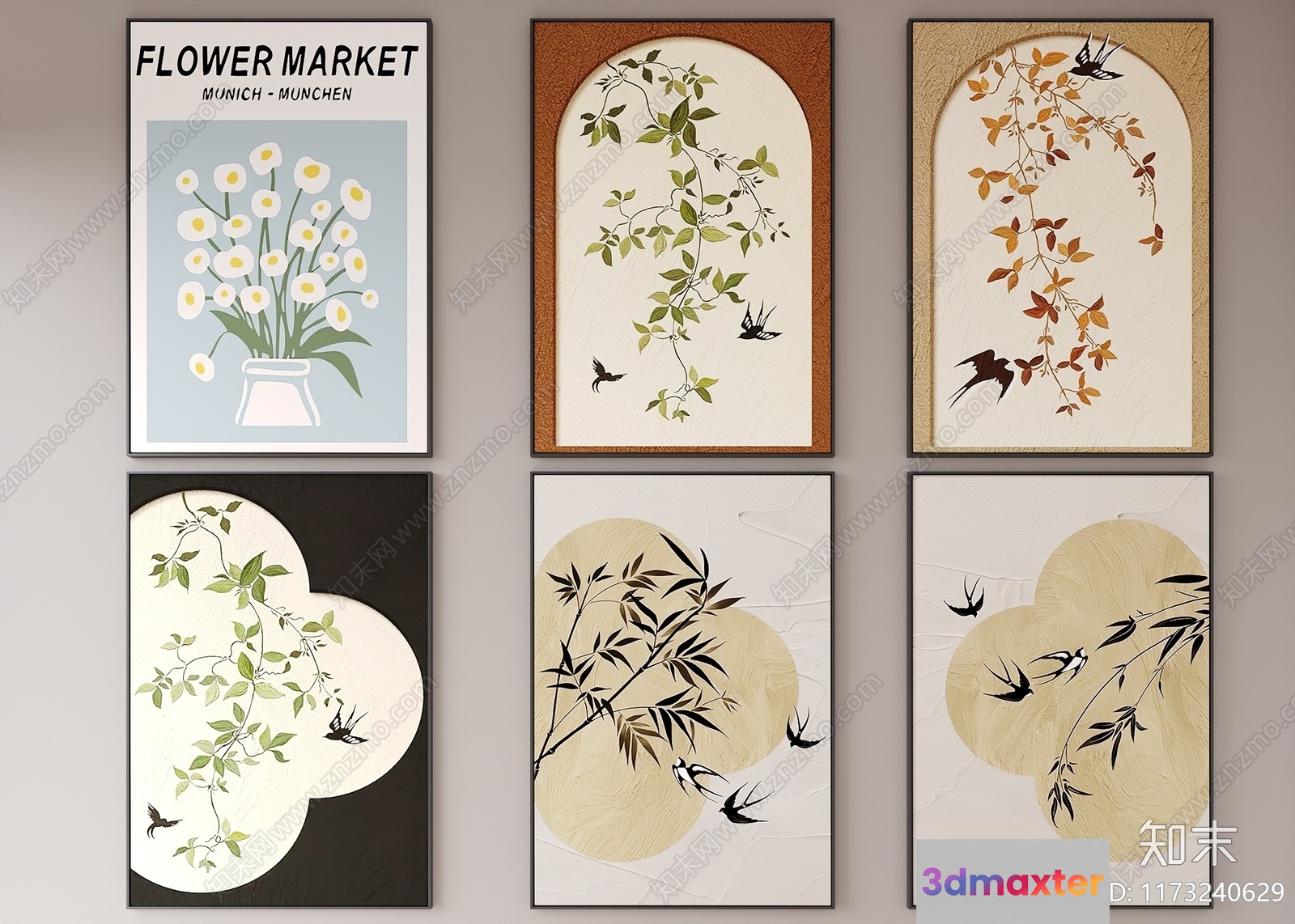Artwork With A Floral Theme 3D Model - 11992 - CORONA Render