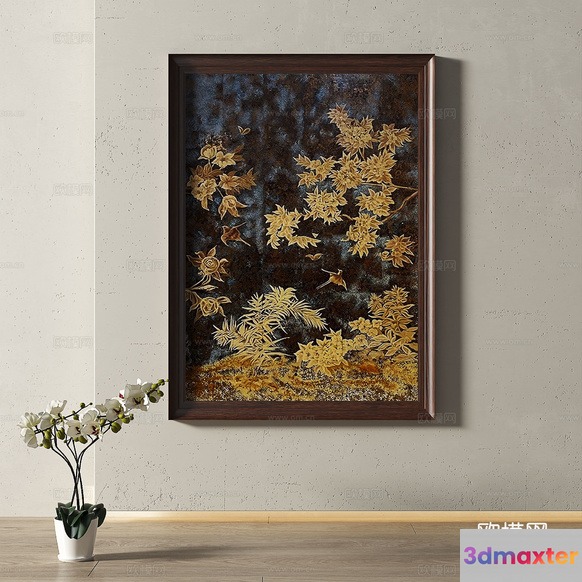 Artwork With Gold Leaves 3D Model - 1213 - VRAY Render