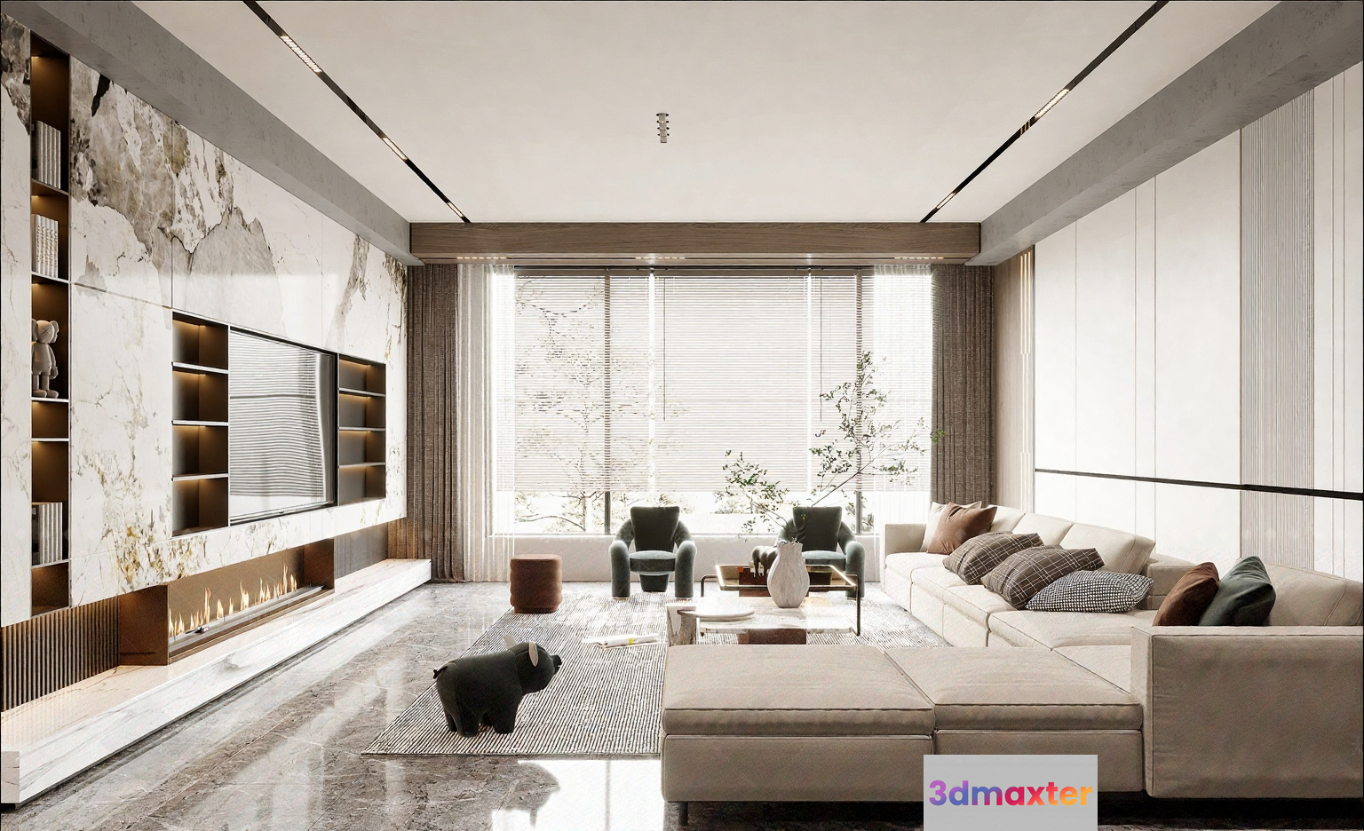 Modern Living Room 3D Model - 17344 - VRAY Render