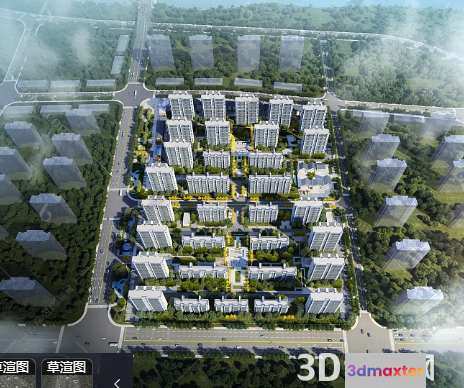 3D Aerial View Of A City 3D Model - 9280 - VRAY Render