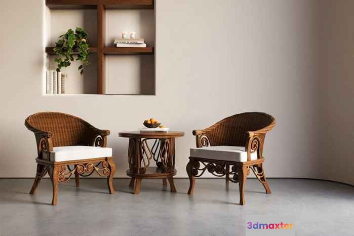 Rattan Chairs With White Cushions 3D Model - 4778 - CORONA Render