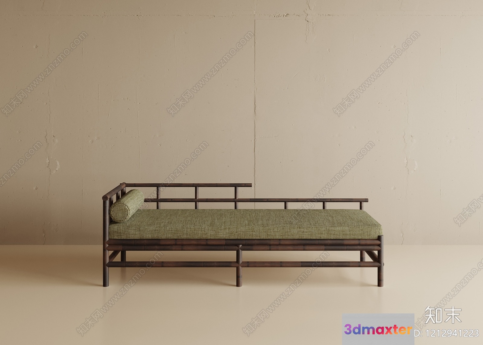 Rustic Daybed With Green Cushion 3D Model - 7166 - VRAY Render
